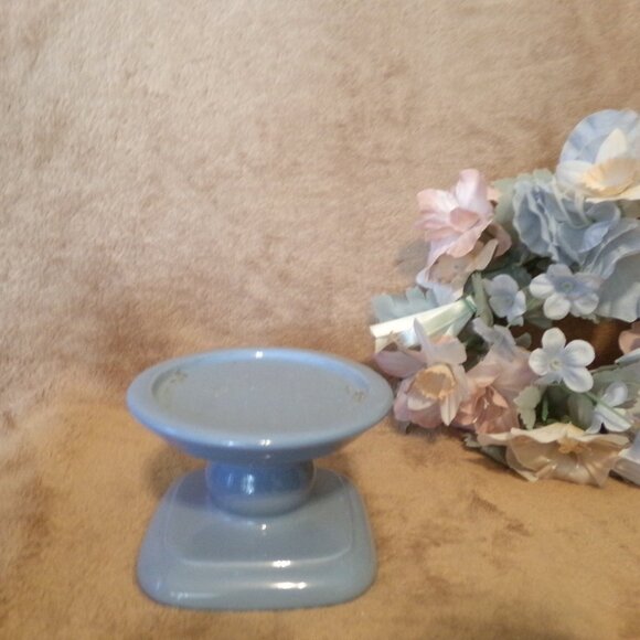 Vintage Partylite Blue Ceramic Base, Blue/Peach Floral Ring & Candle - Picture 3 of 6